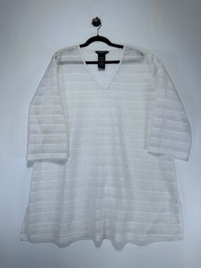 Mario Serrani Italy Lace Knit Beach Cover Up White Textured V Neck Size XXL